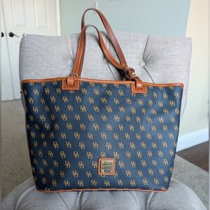 Dooney & Bourke Gretta Signature Navy Blue Coated Leather Large Tote Bag